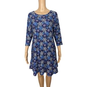 Yelete Blue and White Snowflake Print Swing Dress M